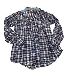 Izod Men's Plaid Button-Down Shirt S/P Cotton Blend Long Sleeve Blue